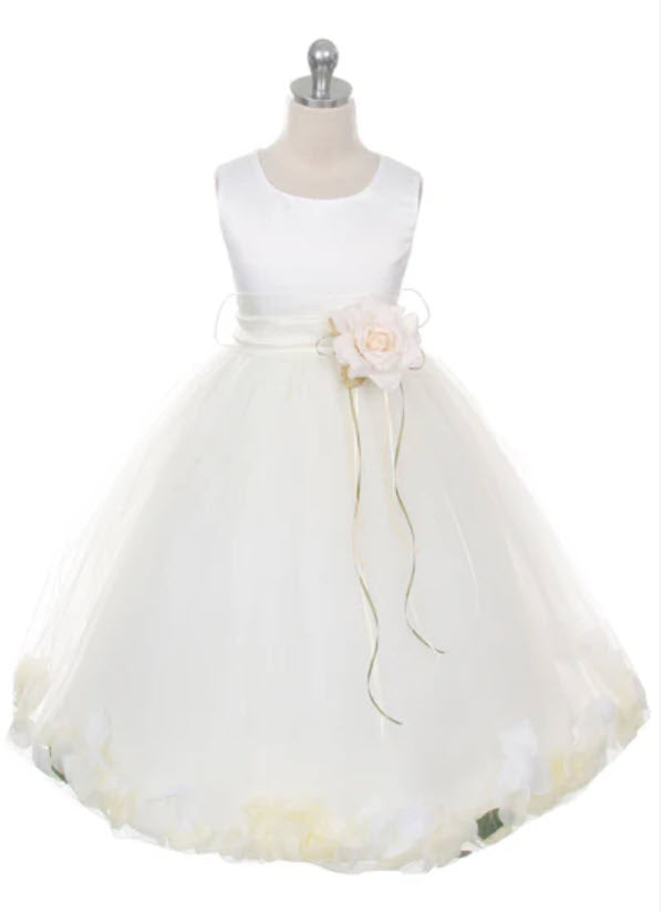 160B [SASH] White Satin Flower Petal Girl Dress with Organza Sash 1 of ...