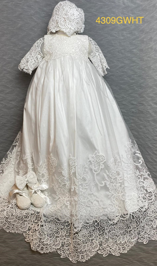 4309 G  White satin or Ivory Silk & lace Christening Gown