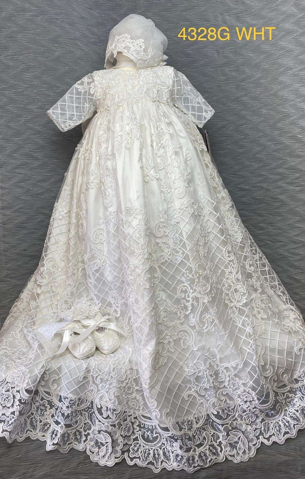 4328 G White Silk and Lace Christening gown