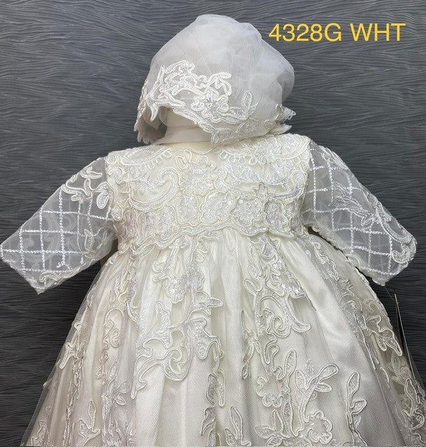 4328 G White Silk and Lace Christening gown