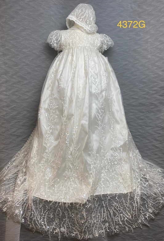 4372 G Ivory Silk and Net Lace Christening Gown