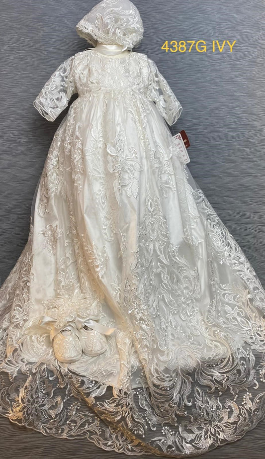 4387 G Ivory Silk and Lace Christening Gown