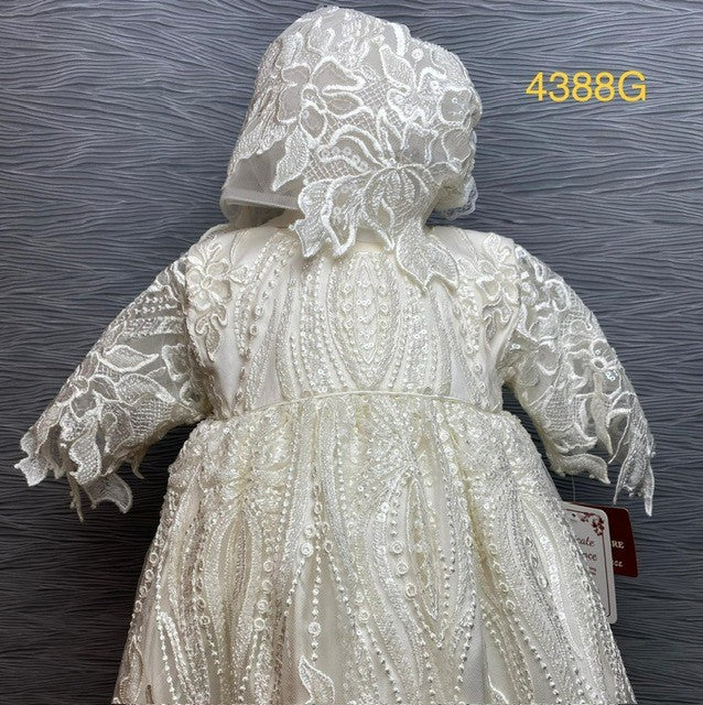 4388 G Ivory silk & lace Christening Gown