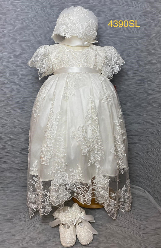 4390 SL Girls Silk & lace Christening Gown