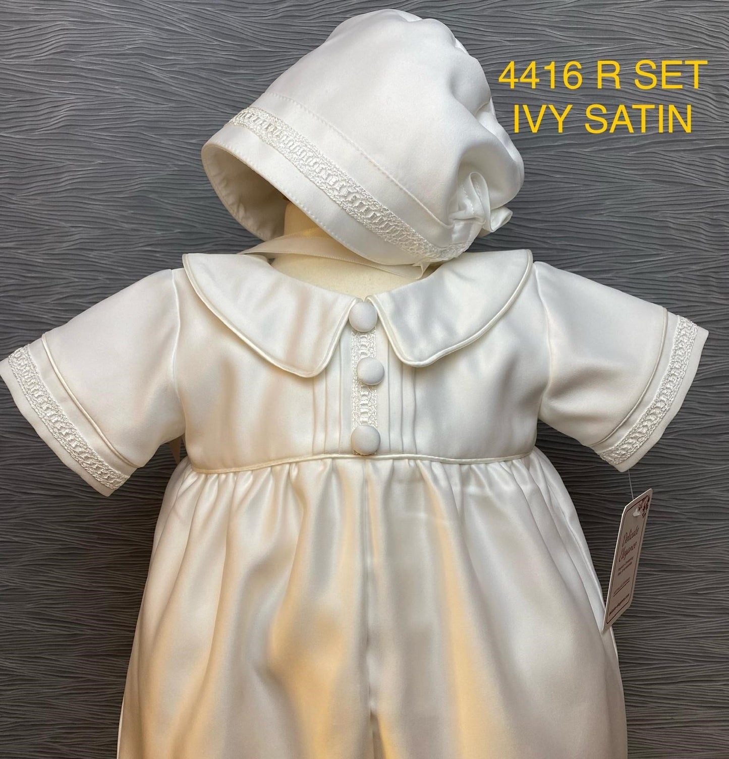 4416 Boys Ivory satin Christening Romper & Cape Set