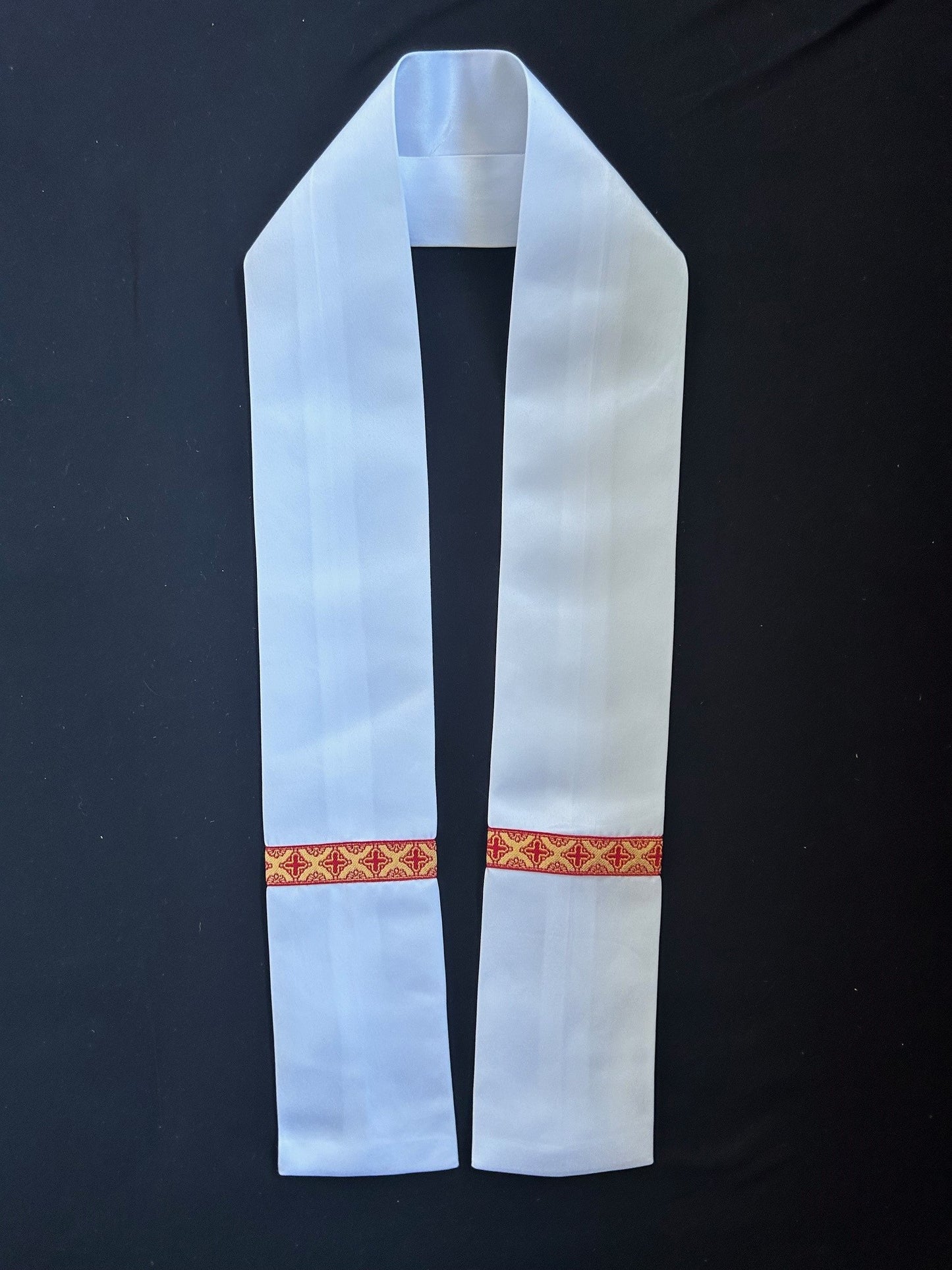 Baptism stole with Red & Gold Cross braid trim