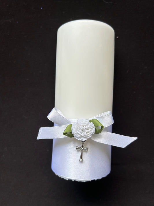 Baptism Candle with Coloured ribbon & Cross