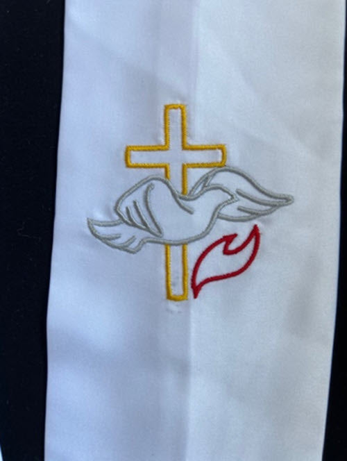 Baptism Stole with Dove Cross and Flame