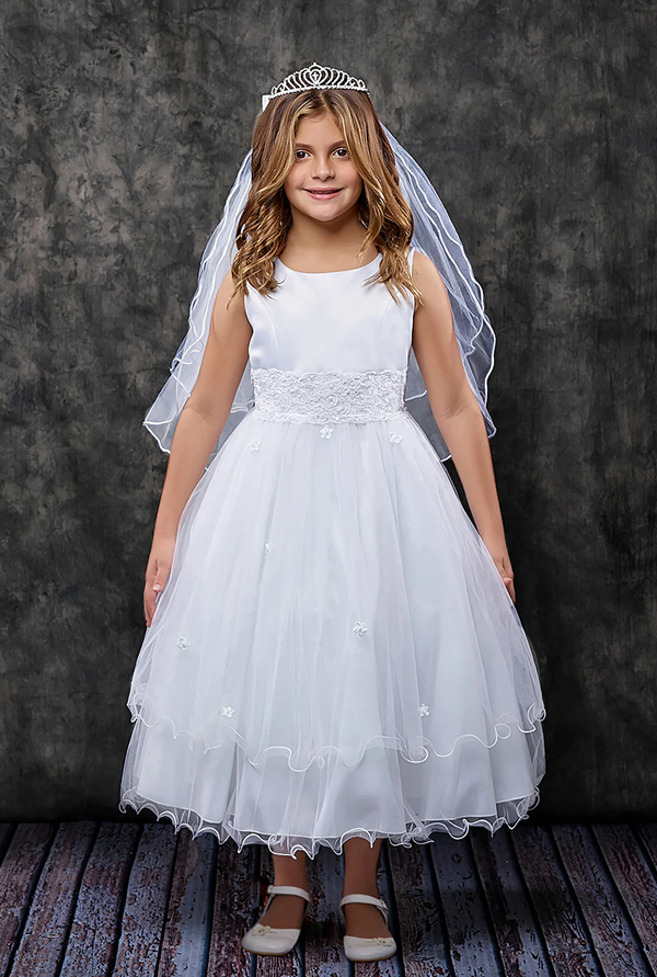 Flutter Sleeves Satin First Communion Dress Celestial 3310 – Sparkly Gowns